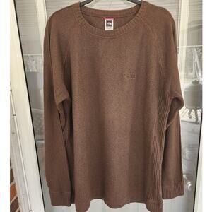 North Face Crew Neck Sweater Men's XL Brown Cotton-Wool Blend Pullover Preppy